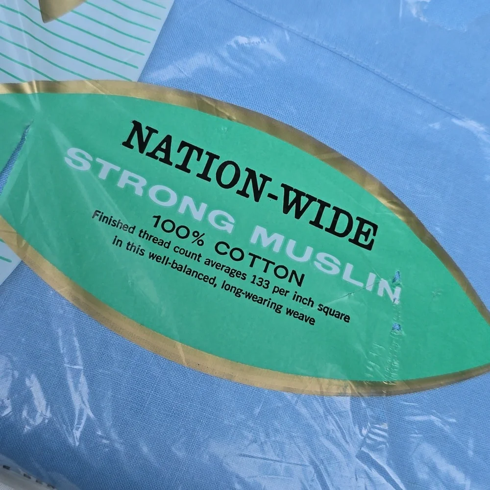 Vintage Penneys Nation Wide 100% Cotton Strong Muslin Flat Sheet Blue Double Bed